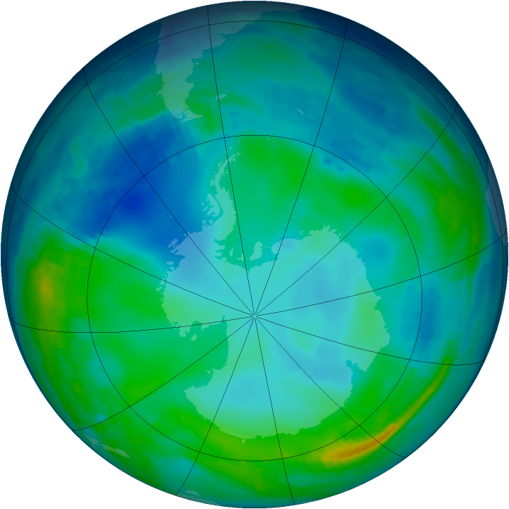 Antarctic ozone map for 08 June 1997